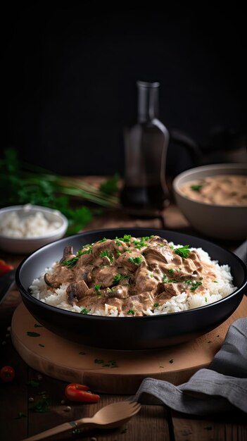 Niemiecki stroganow wołowy z sosem generatywnym ai