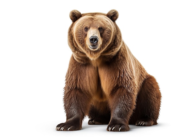 Nieokiełznana moc Potężny niedźwiedź grizzly na spokojnym białym tle Generative Ai