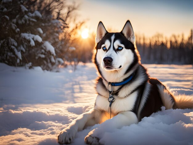 Nieopatrzona w łaskę syberyjski husky na tle śniegu jego puszysty futro tańczące w zimowym br