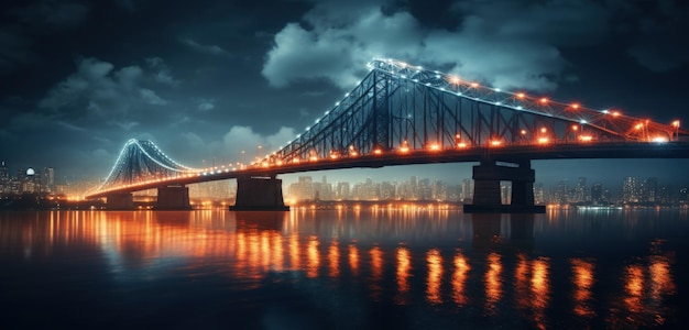Nieostrość oświetlony most na nocnym tle Generacyjna sztuczna inteligencja