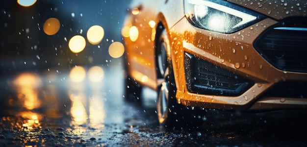 Nieostrość reflektorów samochodowych na tle deszczowej nocy Generacyjna sztuczna inteligencja