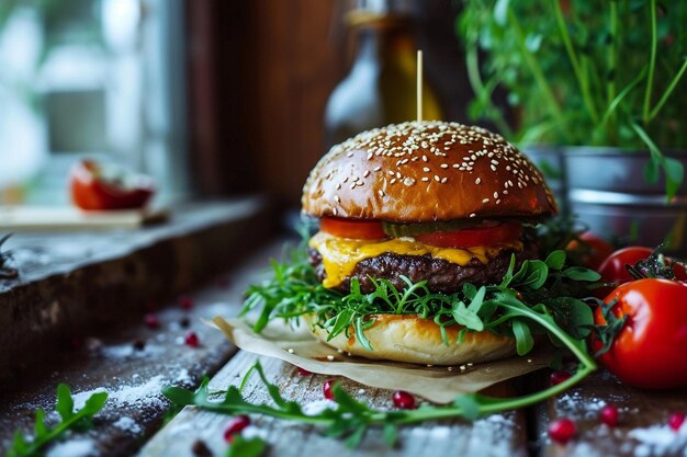 Zdjęcie nieruchomość pysznego amerykańskiego hamburgera