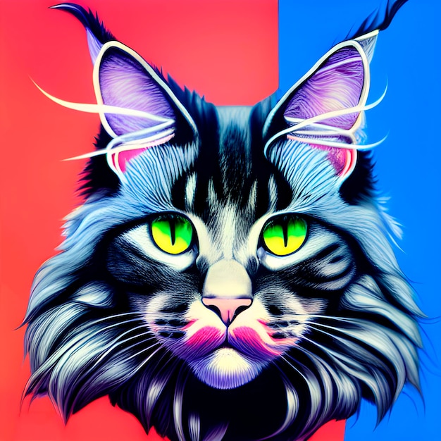 Niesamowicie jasny portret kota. super słodki maine coon, duży kot, gigantyczny dominujący kot