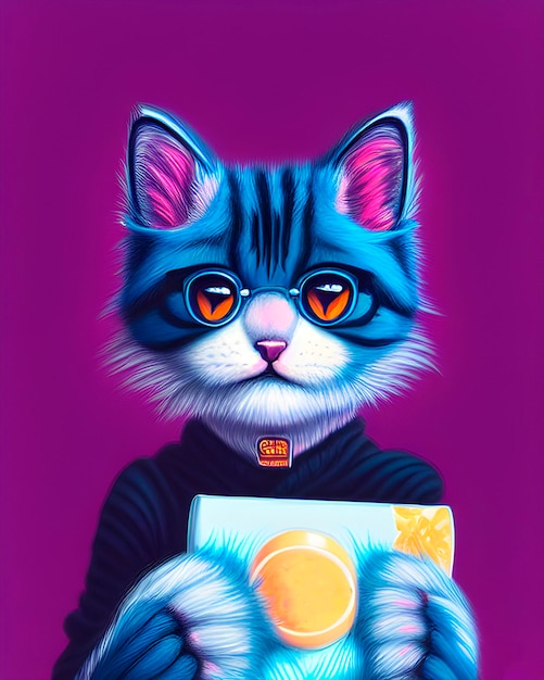 Niesamowicie jasny portret kota. super słodki puszysty kot, kot w okularach, okulary przeciwsłoneczne