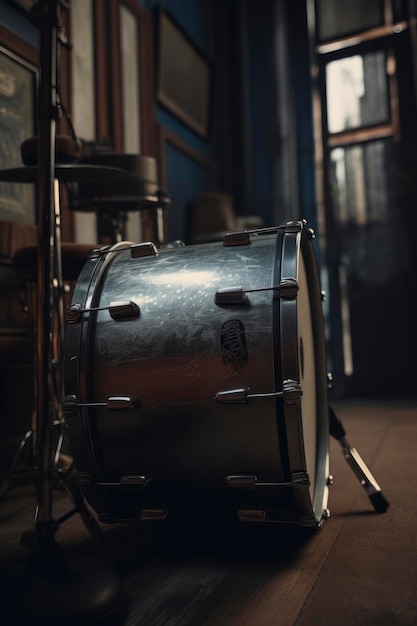Zdjęcie niesamowita fotografia instrumentu perkusyjnego w ciemnym pokoju ai generated