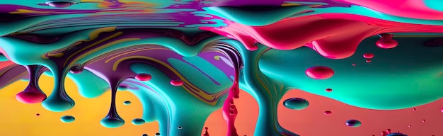 Niesamowite abstrakcyjne kolorowe panoramiczne tło z płynną farbą falową Generative AI