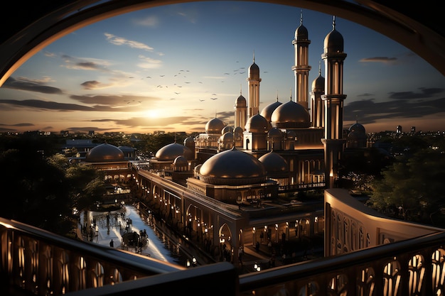 Zdjęcie niesamowite budynki meczetu w klimacie ramadanu ramadan kareem eid mubarak islamski meczet