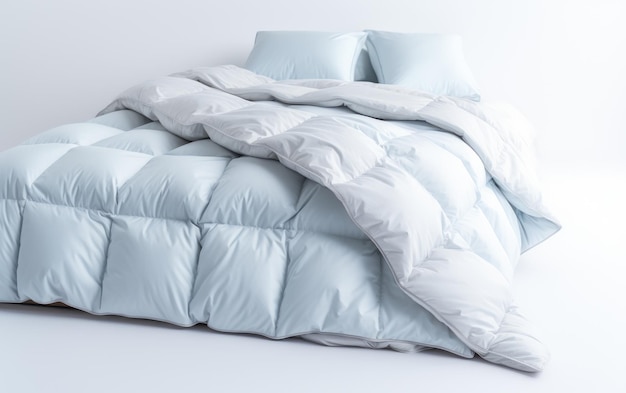 Niesamowite miękkie wygodne łóżko i poduszki izolowane na białym tle