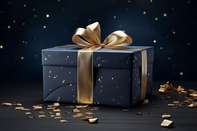 Niesamowite pudełka na Boże Narodzenie, pudełka na urodziny, radosne świętowanie Nowego Roku w złocie wygenerowanym przez sztuczną inteligencję.