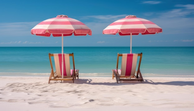 Niesamowite relaksujące leżaki na piaszczystej plaży morskiej luksusowe wakacje i ośrodek wypoczynkowy