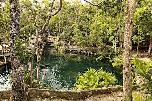 Niesamowite turkusowe cenote wody w casa Tortuga w Tulum, meksykańskie cenote naturalne piękno, Tulum, Meksyk