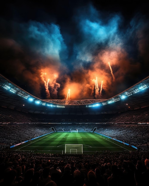 Niesamowite zdjęcie płonącego stadionu piłkarskiego