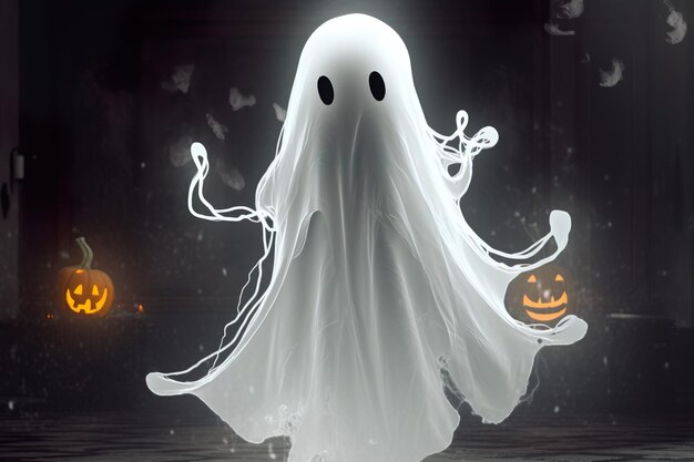 Niesamowity i klasyczny obraz ducha z Halloween wygenerowany przez sztuczną inteligencję
