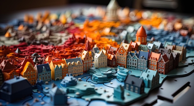 Niesamowity kolorowy model miasta z jego domami i ulicami Generative AI