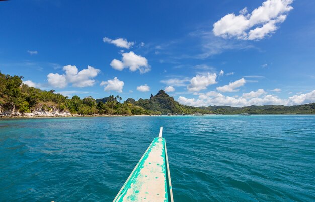 Niesamowity malowniczy widok na zatokę morską i wyspy górskie, Palawan, Filipiny