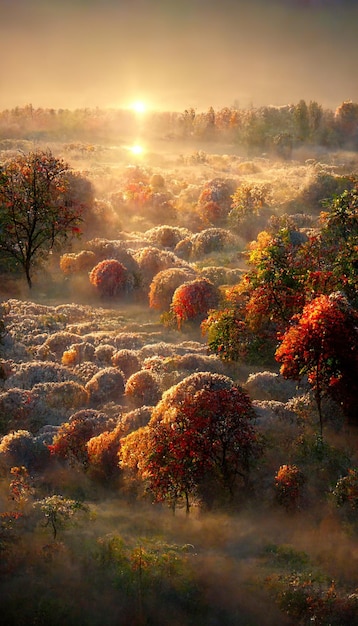 Niesamowity mglisty jesienny krajobraz Idylliczny spokojna mglista dzika przyroda sceneria Ilustracja 3D