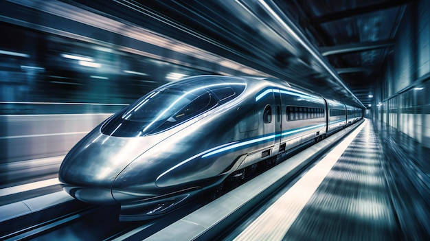 Niesamowity obraz pociągu lewitującego magnetycznie ilustrujący przyszłość efektywnej podróży koleją dużych prędkości