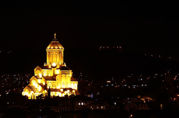 Niesamowity Widok Na Katedrę świętej Trójcy W Tbilisi W Nocy, Tbilisi, Gruzja