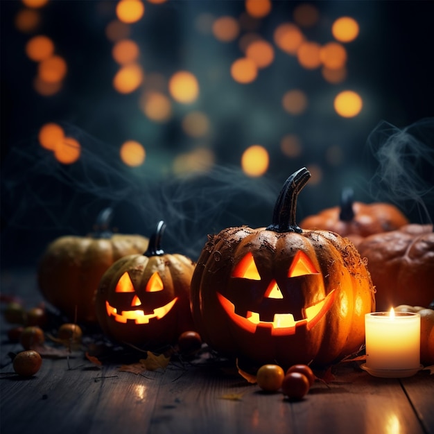 Niewyraźne ciemne tło Halloween z rzeźbioną dynią