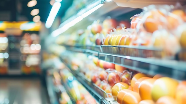 Niewyraźne tło niewyraźny supermarket spożywczy w centrum handlowym tło biznesowe generatywne AI