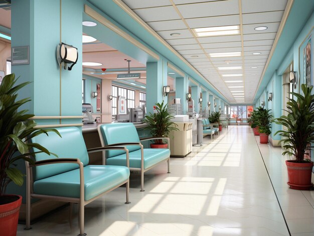Niewyraźne wnętrze szpitala generowane przez sztuczną inteligencję medyczną