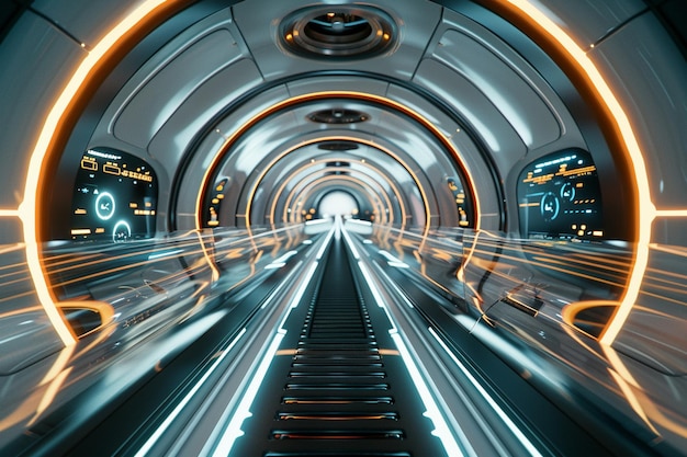 Zdjęcie niewyraźny obraz tunelu metra z znakiem mówiącym prędkość