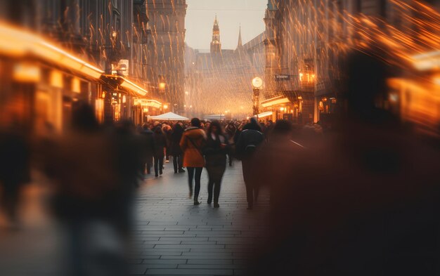 Niewyraźny tłum nieznanych ludzi na ulicy Niewyrażny ruch ruchu ludzi idących po ulicy