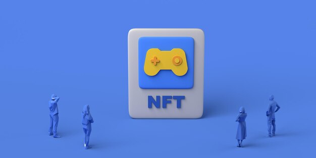 Niezamienny token gry wideo NFT gier i osób oglądających ilustrację 3D Skopiuj miejsce