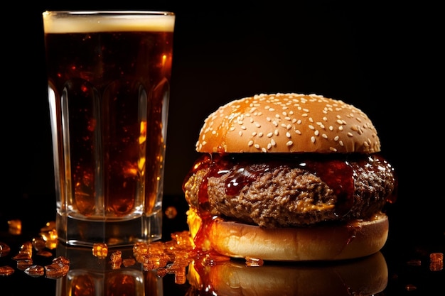 Zdjęcie niezdrowy posiłek z cheeseburgerem i colą.