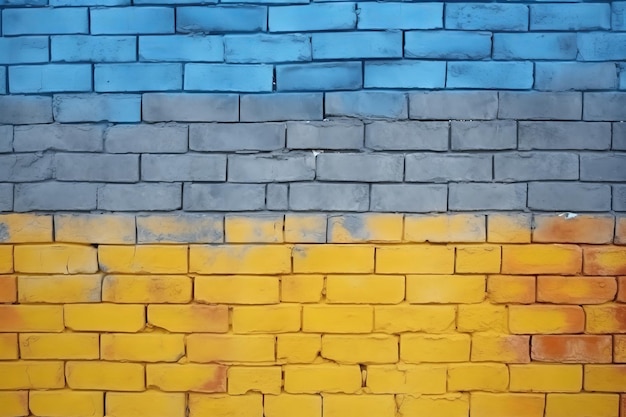 Niezniszczalna Will Tekstura ściany z cegły na Ukrainie Kolory flag Generative AI