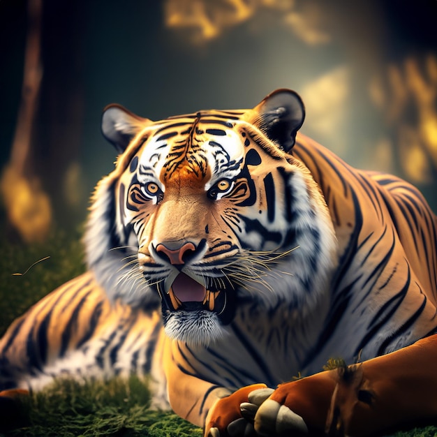 Zdjęcie niezwykle realistyczny widok dzikiego tygrysa w przyrodzie