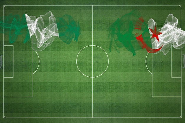 Zdjęcie nigeria vs algieria mecz piłki nożnej kolory narodowe flagi narodowe boisko do piłki nożnej gra w piłkę nożną koncepcja konkurencji skopiuj miejsce