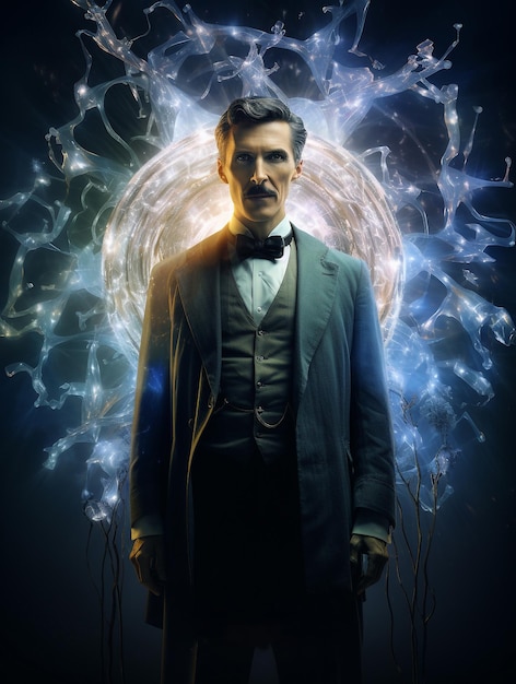 Nikola Tesla z lekkim kosmicznym tłem