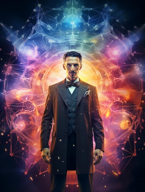 Nikola Tesla z lekkim kosmicznym tłem