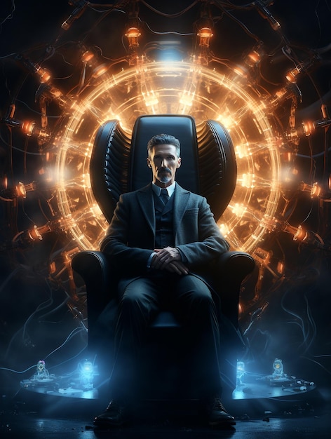 Nikola Tesla z lekkim kosmicznym tłem