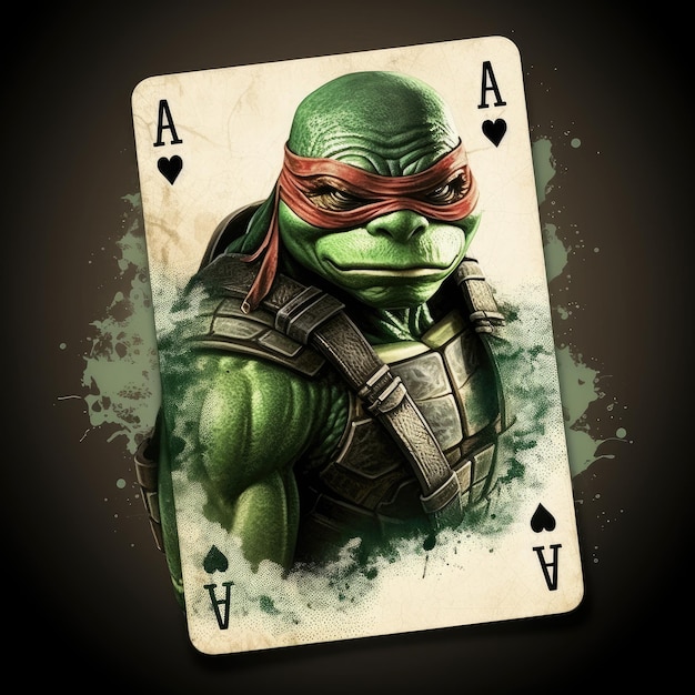 Ninja Turtles Go All In Raphael's Unique Playing Cards with Pocket Aces Intense Poker Action and a