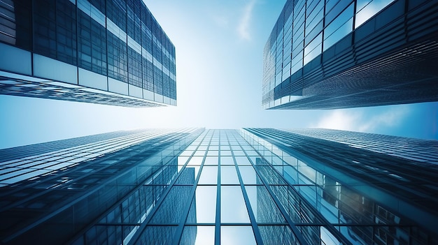 Zdjęcie niski kąt widoku drapaczy chmur nowoczesny miejski budynek biurowy od podstaw generatywna sztuczna inteligencja