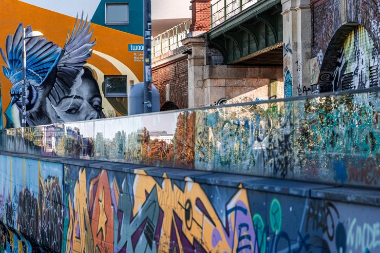 Zdjęcie niski kąt widoku graffiti na ścianie