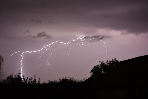 Zdjęcie niski kąt widoku piorunów na tle nocnego nieba