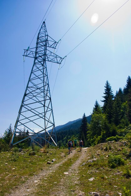 Niski Kąt Widoku Pylonu Elektrycznego Na Tle Nieba