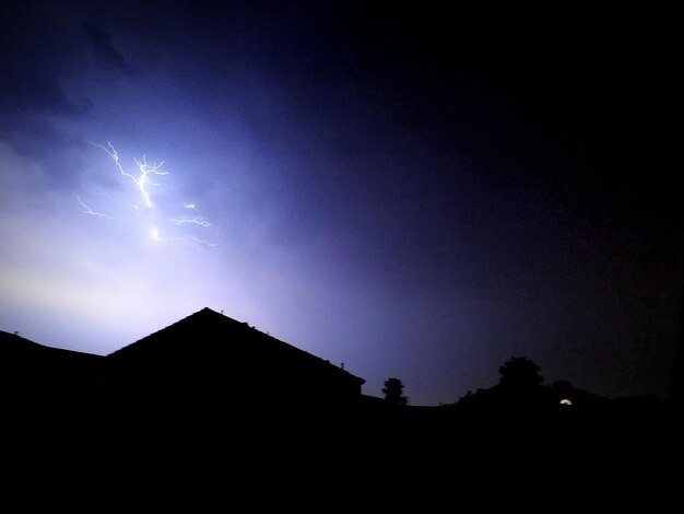 Zdjęcie niski kąt widoku sylwetki drzew na tle nocnego nieba