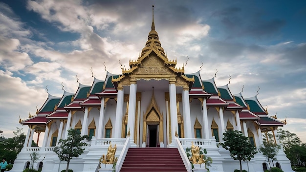 Niski kąt zdjęcia pięknej konstrukcji świątyni Wat Ratchanatdaram w Bangkoku w Tajlandii