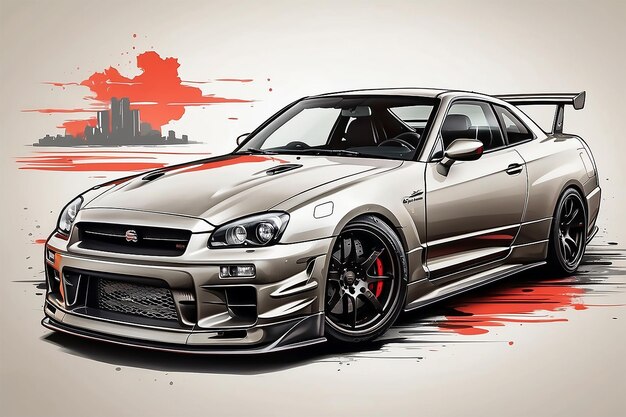 Nissan GTR 34 Skyline Sticker Tło