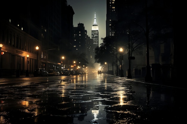 Noc filmowa noir miasta w deszczu Generative Ai