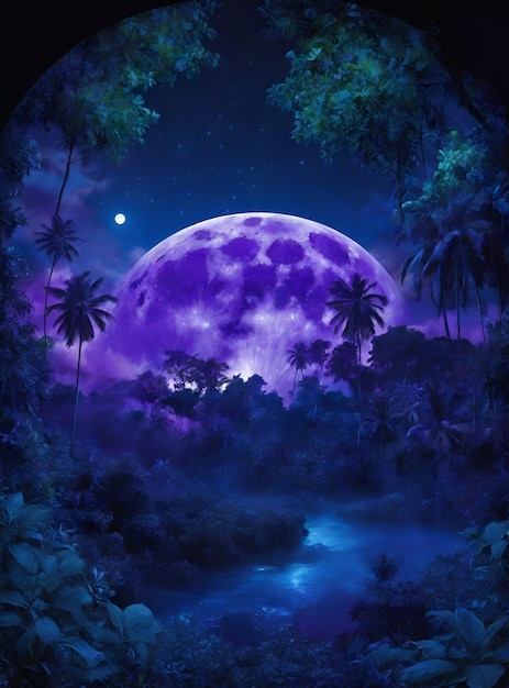 noc fioletowy naturalny niebieski księżyc w dżungli