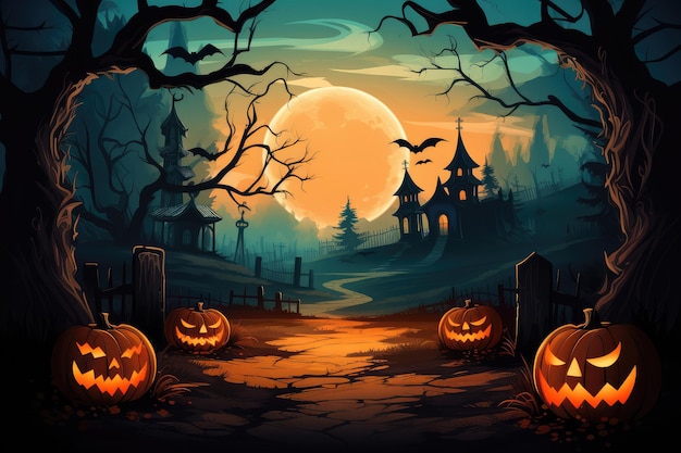 Noc Halloween Tle Z Dyni I Nawiedzonym Domu