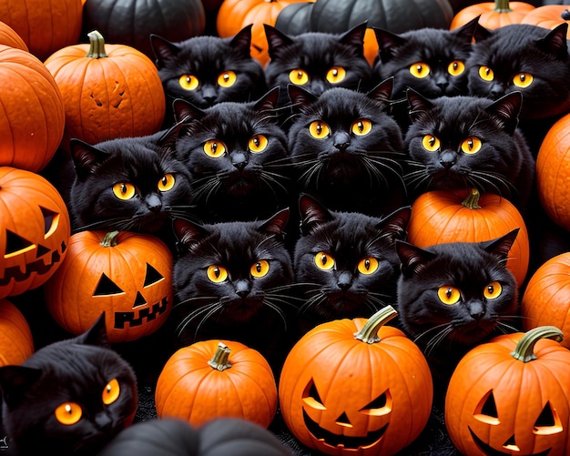 Noc Halloween z Czarnymi Kotami i Jackolanternami