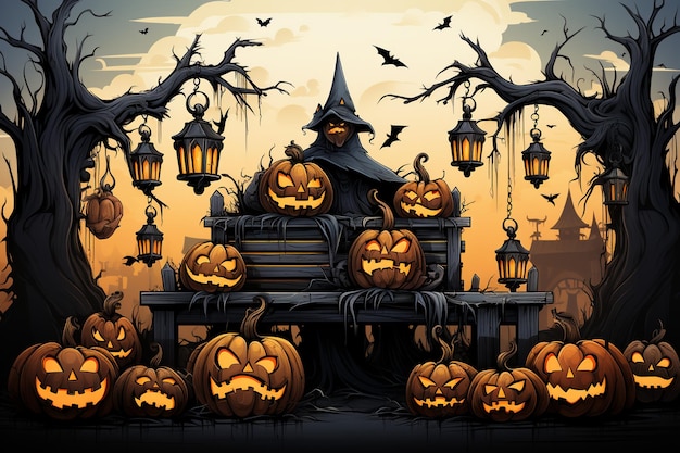 noc ilustracja Halloween wakacje dynia jesień celebracja projekt ciemny październikowy horror