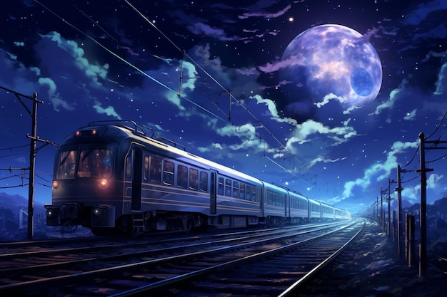 nocą po torach jedzie pociąg generujący ai
