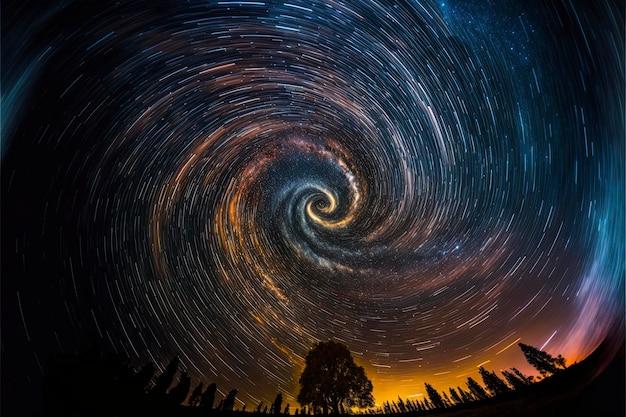 Nocna Astrofotografia Nieba Z Długimi Czasami Ekspozycji, Gwiazdy Wirujące W Pustce